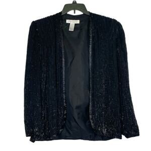 Niteline by Della Rougogali black sequin beaded blazer size Large 100% silk